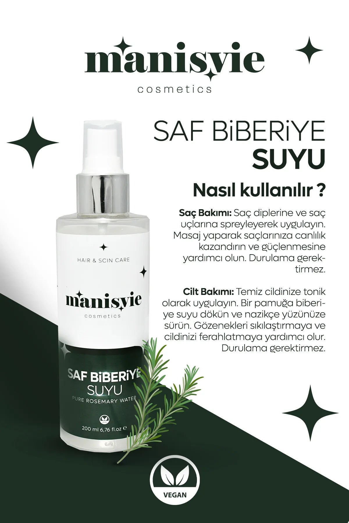 Saf Biberiye Suyu %100 Doğal Saç Güçlendirici ve Dökülme Önleyici Tonik